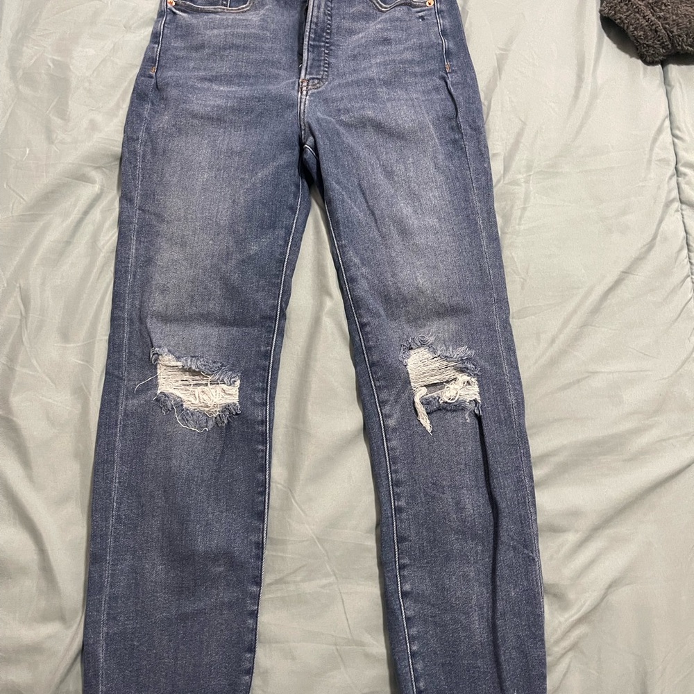 Express Slim Ankle High Rise Women's Blue Distressed Jeans